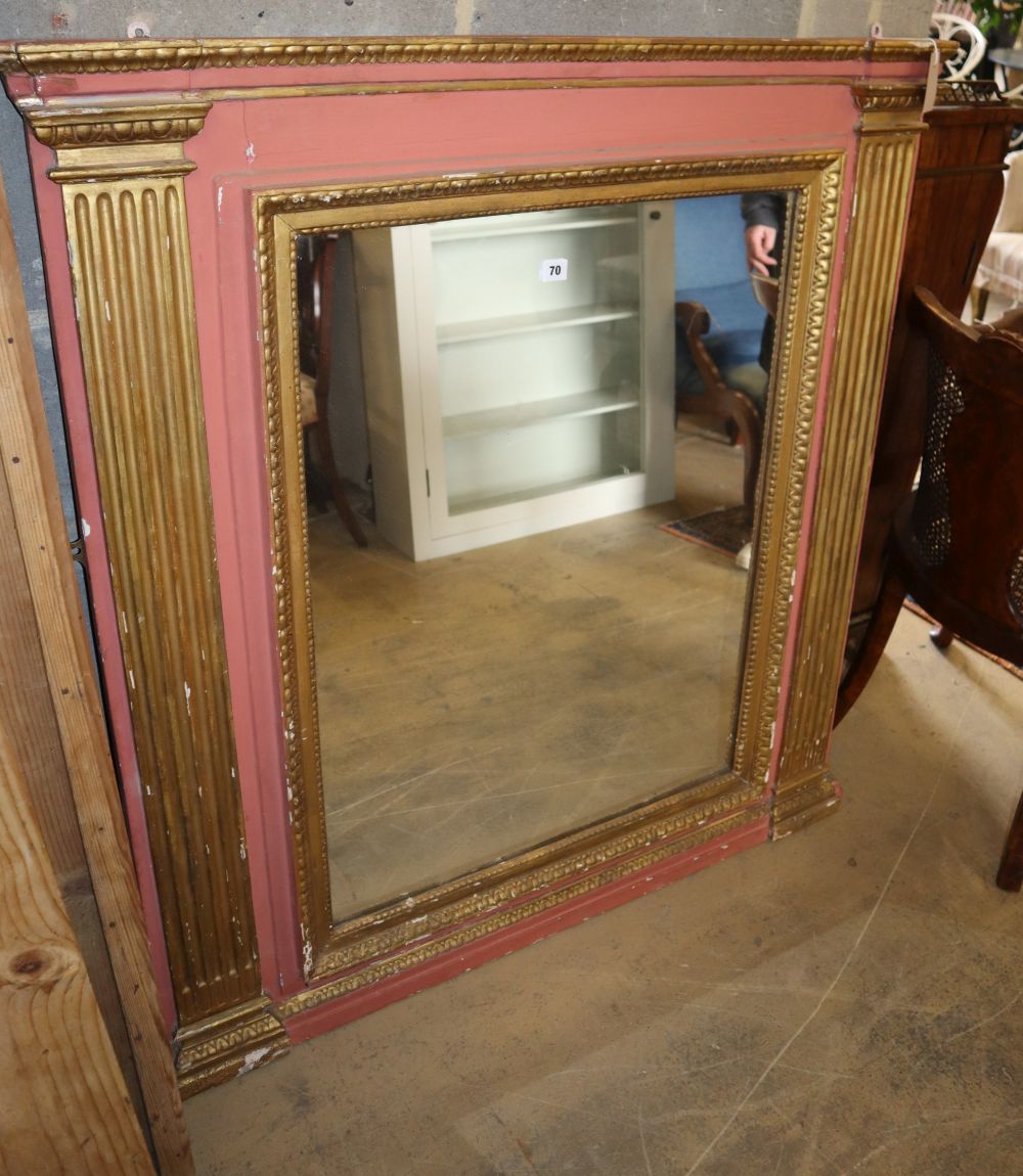 A 19th century giltwood and gesso overmantel mirror, later painted, W.112cm, H.117cm